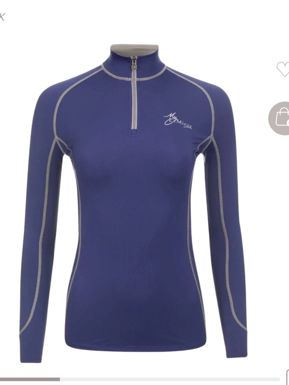 LeMieux Ladies Base Layer Quarter Zip Long Sleeve Shirt Ink Blue Size Large